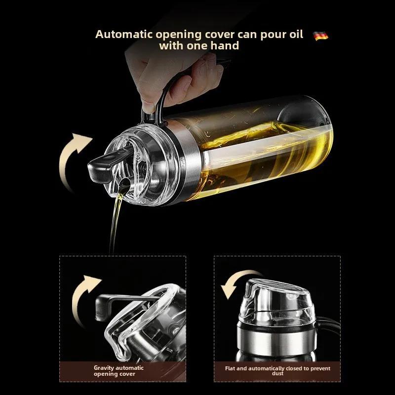 Герметичная стеклянная бутылка для масла, автоматическое открытие и закрытие масляного бака, измерительная кухонная гравитационная бутылка для соевого соуса, кастрюля для уксуса