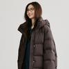 Falling shoulder double zipper stand up collar hooded cloud down jacket