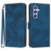 For Samsung Galaxy A55 5G Wallet Case Line Imprinted PU Leather Phone Cover with Strap