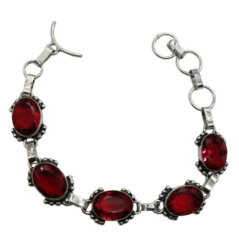 Red Garnet Gemstone Silver Plated Handmade Bracelet Jewelry BR 51