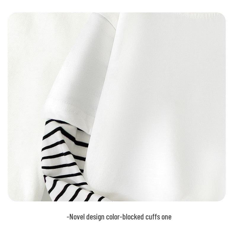 Мальчиковая мультяшная лоскутная хлопковая футболка с длинным рукавом в полоску