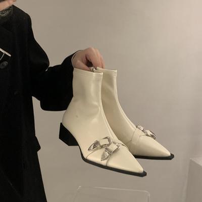 Осенне-зимние женские ботильоны, модные элегантные туфли с острым носком, толстый каблук, женские короткие ботильоны Morder