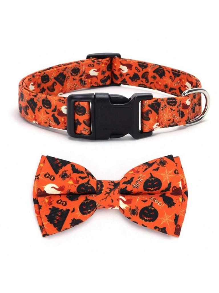 Halloween Dog Collar Puppy Bowtie Collar Adjustable Dog Collar for Small to Large Dogs Pumpkin Bat Ghost Pattern Pet Accessories