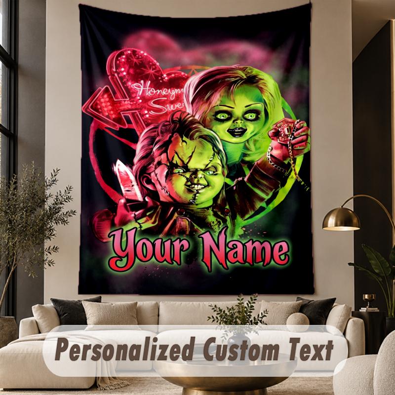 Custom Text Printed Tapestry Child's Play Chucky Tiffany Pattern Large Wall Hanging Indoor Room Decor