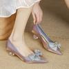 Designer High Heels Women's Elegant Satin Ribbon Bow Heels Bridal Wedding Shoes Transparent Heel Pumps Luxury Party Dress Shoes