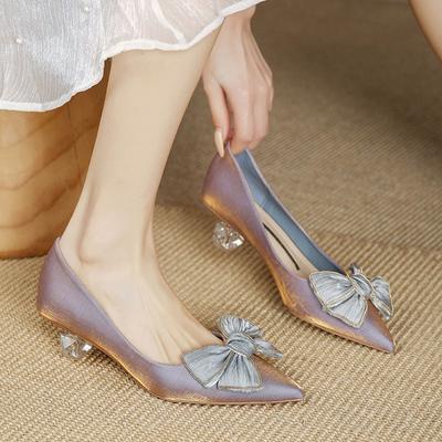 Дизайнерские туфли на высоком каблуке, женские элегантные туфли с бантом из атласной ленты, свадебные туфли на прозрачном каблуке, роскошные туфли для вечеринок