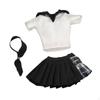 3Pcs 1:6 Short Sleeve T Shirt and Skirt Costume with Tie Handmade Doll Clothes Garment for 12 Inch