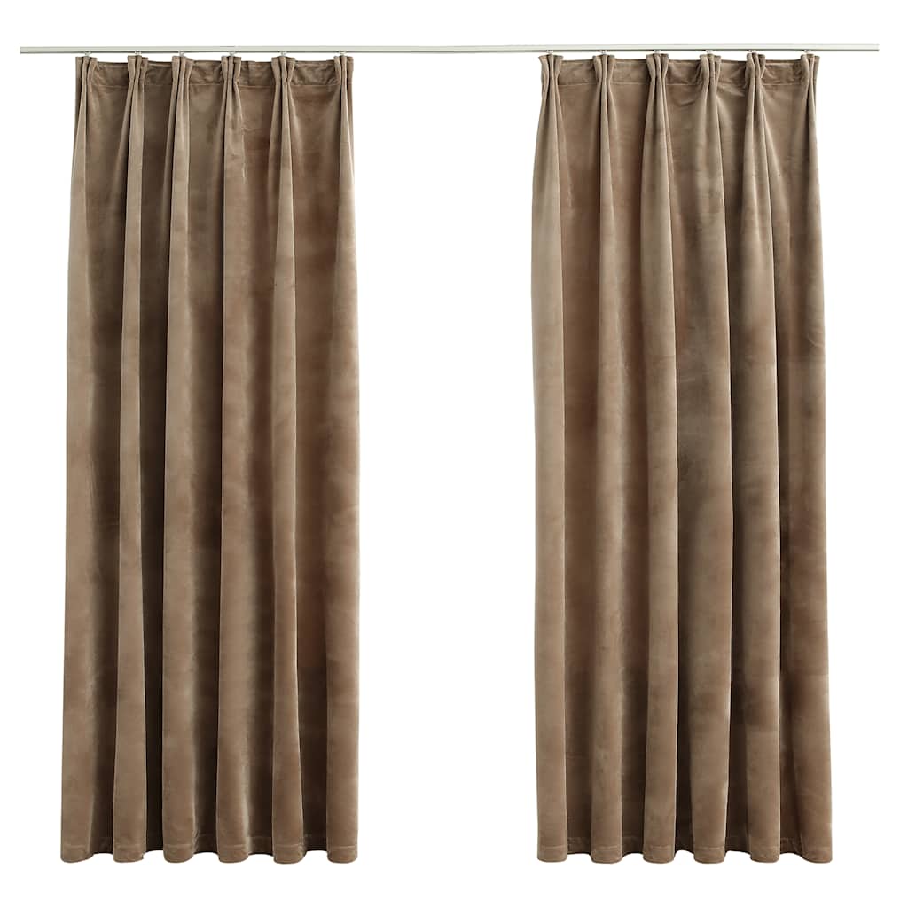 Blackout Curtains with Hooks 2 Pieces Velvet Beige 140 x 175 cm
