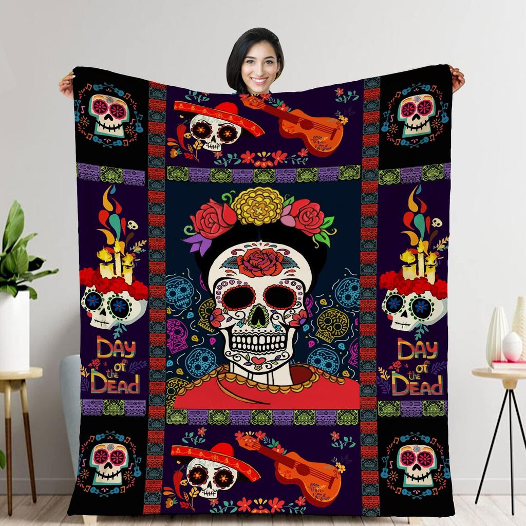 Vintage Day of the Dead Printed Flannel Blanket All Seasons Skull Digital Printed Blanket
