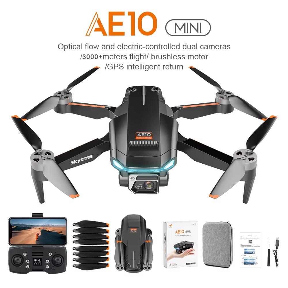 Новый AE10 MINI Light Drone Складной профессиональный 8K ESC HD Двойная камера GPS/оптическое позиционирование потока Бесщеточный WIFI FPV Квадрокоптер Игрушка ПОДАРОК