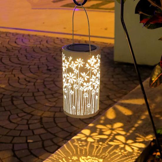 Solar Lantern Outdoor Hanging Light Hollow Pattern Design Automatic On/Off IP54 Waterproof Easy Installation Solar Outdoor Patio Light