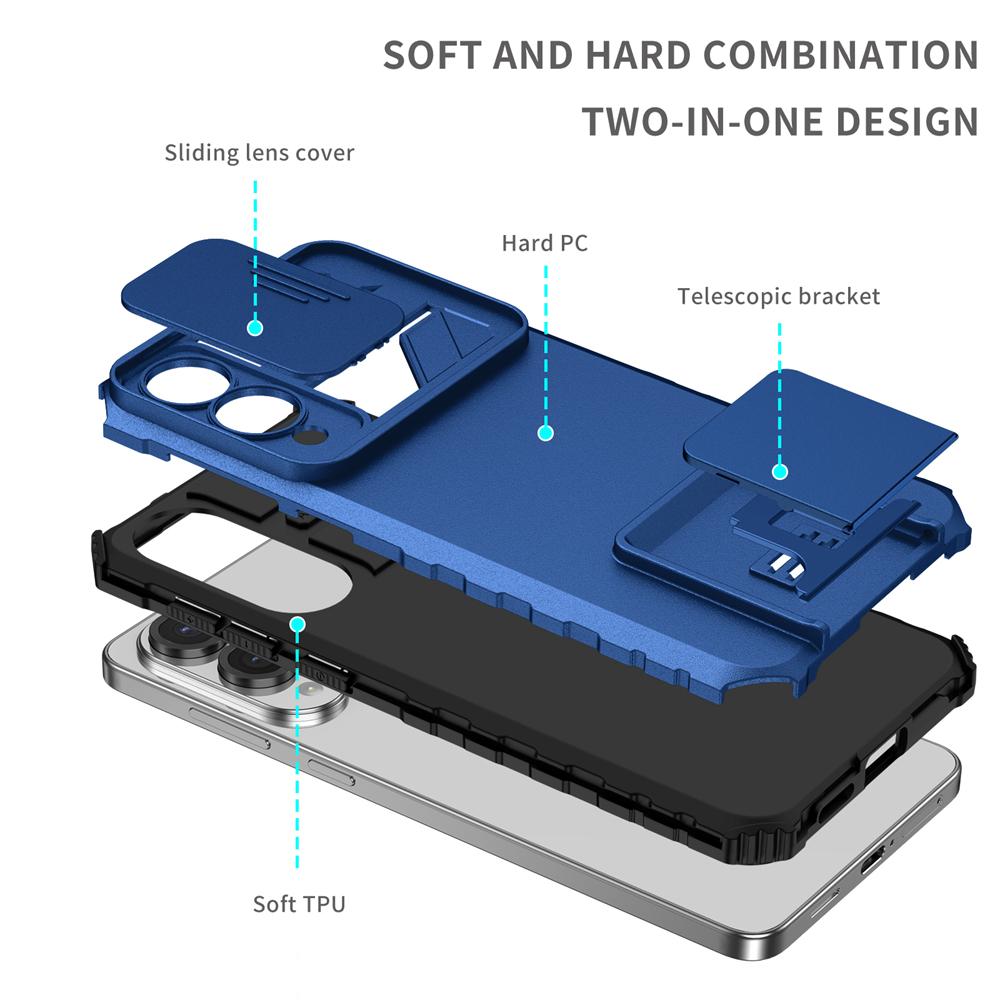 KEYSION Противоударный защитный чехол для Samsung S25 Edge 5G Slide Camera Lens Protection Live Stand Phone Cover для Galaxy S25 Edge 5G