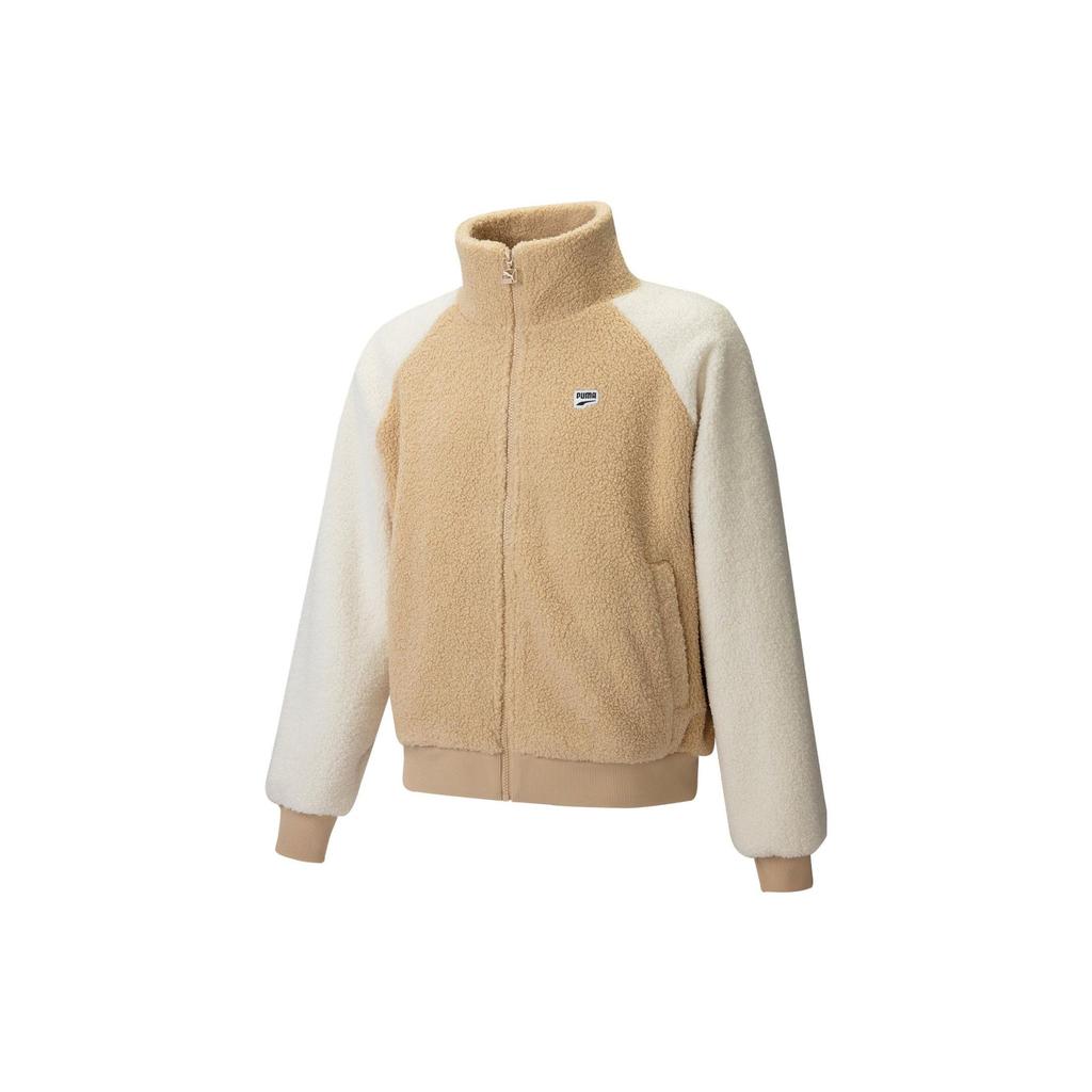 Puma FW22 Color Block Faux Shearling Zip Jacket Unisex Jackets Coffee 539569-20