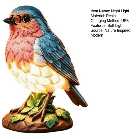 Warm Reading Light Cozy Bird Resin Table Lamp, Rustic Night for Desk Bedroom, Cute Artistic Lamp Animal Sculpture Decor with Glow, Unique Gift Nature