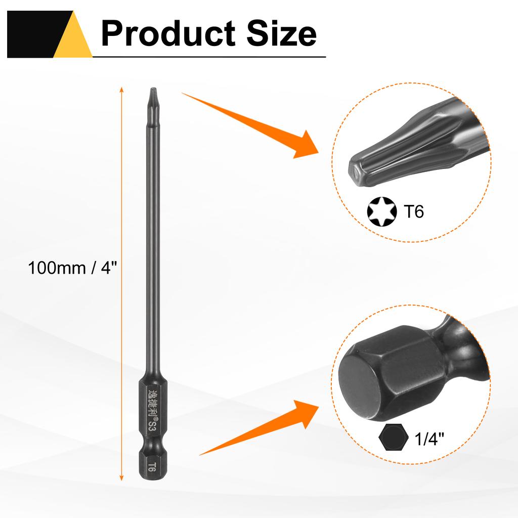 6 шт. Биты Torx T6-T40 1/4" Шестигранный Хвостовик 75 мм/100 мм Сталь S3 Магнитные Звездообразные Биты со Штифтом (Tamper Proof Star) 6-гранные Биты для Шуруповерта