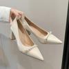 High-heeled Women's Thick Heels, White Pearl Bridal Shoes, Women's Daily Shoes for Spring 2025, Bridal Shoes for Women