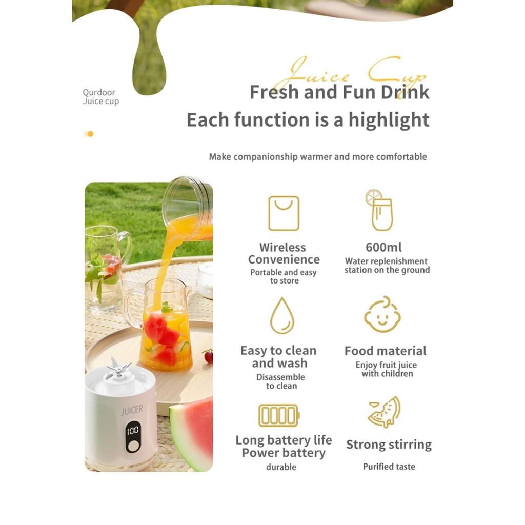 JOYBLISS Портативный блендер 600 мл Электрическая соковыжималка Фруктовые миксеры 4000 мАч USB Перезаряжаемый Смузи для улицы Блендер для свежих фруктов Персональный сок