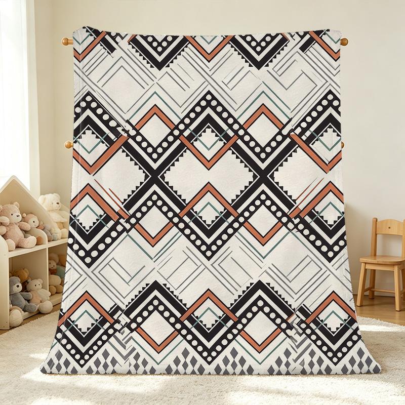 Anti-Pilling Flannel Blanket, Geometric Pattern, Soft Warm All Seasons Ideal for Postpartum Care, Home Decor, Sleep & Christmas Halloween Gifts