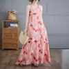 2025 Женское льняное летнее платье с цветочным принтом Повседневное женское базовое длинное платье 8088