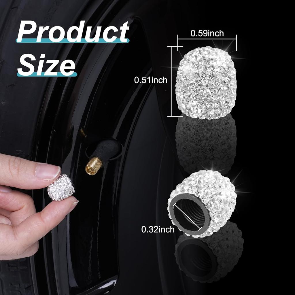12 Pcs Tire Valve Stem Caps, Crystal Rhinestone Tire Valve Caps, Dustproof Tire Air Cap, Bling Car Tire Caps for SUVs, Bicycles, Trucks and