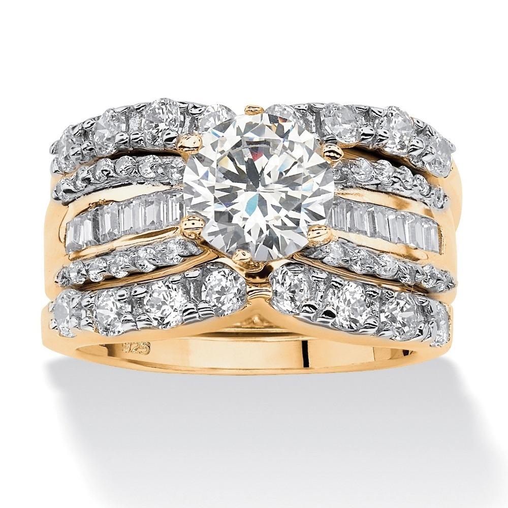 18k Gold Plated Zirconia Three Stackable Rings Women Engagement Wedding Band Set