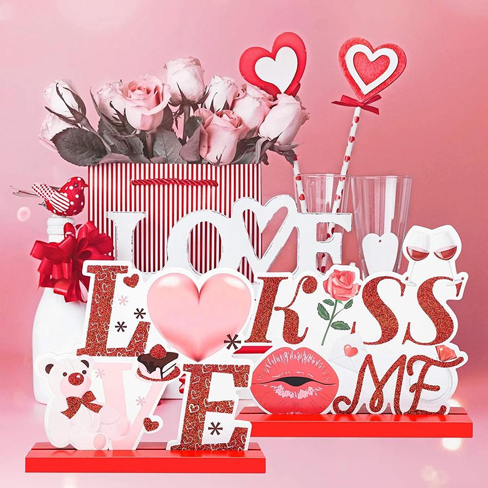 День святого Валентина Деревянный декор стола Настольные украшения Декорация С Днем святого Валентина Любовь Деревянное ремесло Украшение