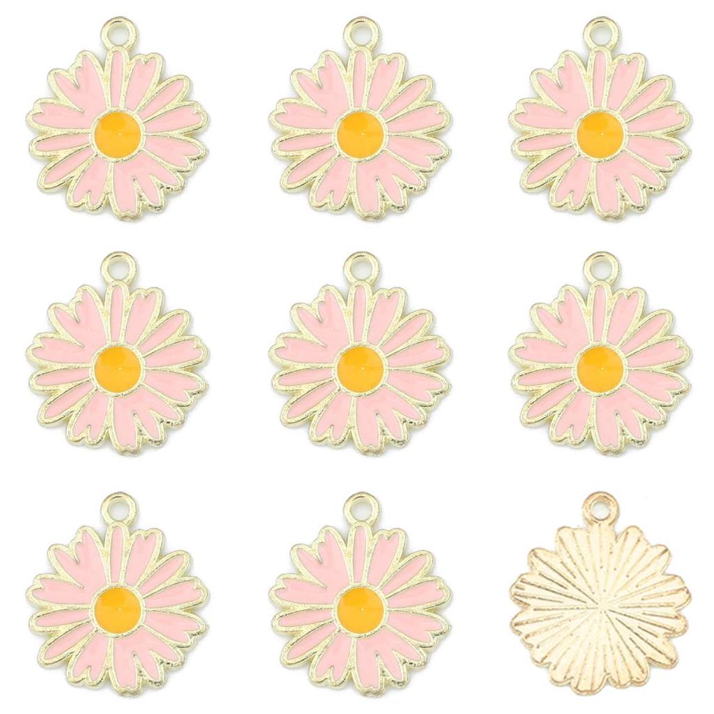 5Pcs Flower Daisy Pendant Alloy Drop Oil Charms For DIY Bracelet Earrings Making Jewelry Findings