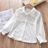 Spring Cotton Girls Blouses Shirt Long Sleeve Solid White Tops Kids Lapel For SchooL Clothes Children Tops