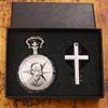 2pcs/set,1pc Fashion Classic Men's Watches Quartz Necklace Pendant Pocket Watch for Men & 1PC Classic Vintage Silvery Cross Necklace, Ideal for Gifts