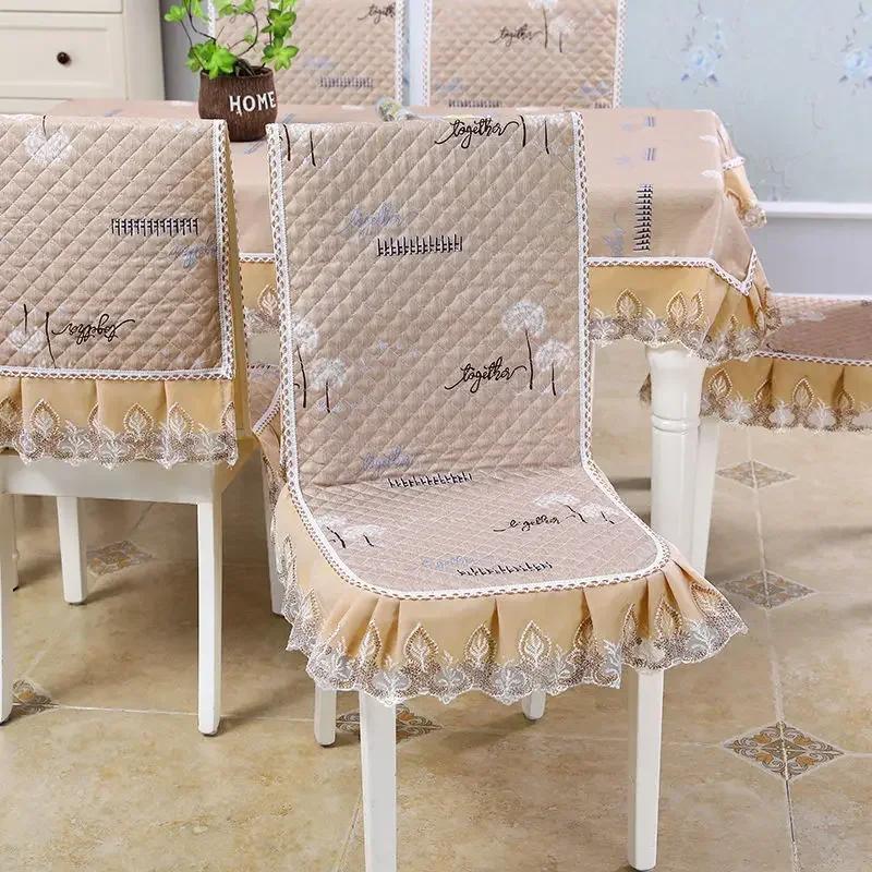 Кружевная спинка стула, стол и чехол на стул, домашняя прямоугольная скатерть, художественная скатерть, обеденный стул, встроенная подушка