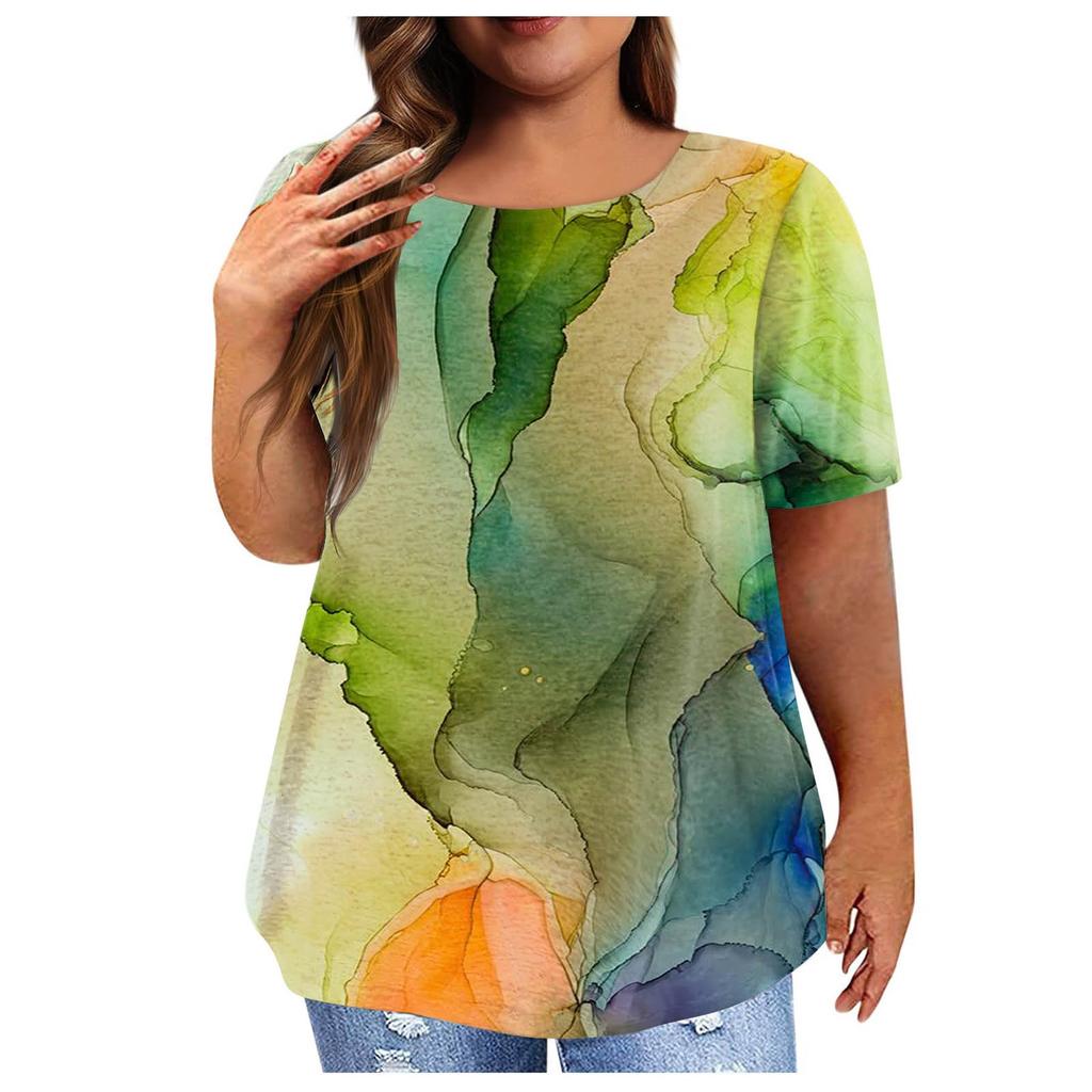Женская рубашка с коротким рукавом, круглый вырез, футболка больших размеров, повседневные топы с принтом