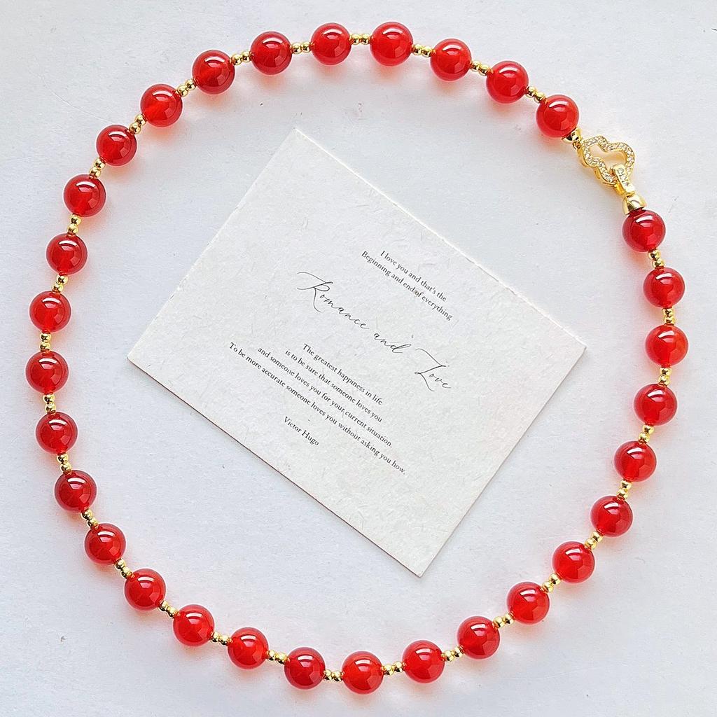 7A Style Retro Natural High Quality Pigeon Blood Red Carnelian Agate Design Sense Clavicle Chain Necklace Fidelity