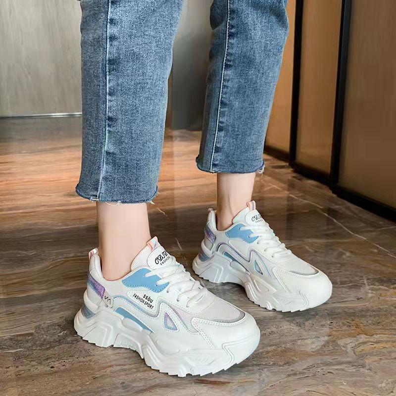 Женские кроссовки на толстой подошве, кроссовки «папины», весна-осень, маленькие сетчатые туфли, студенческие, корейская версия, универсальные, дышащие спортивные туфли, повседневные туфли