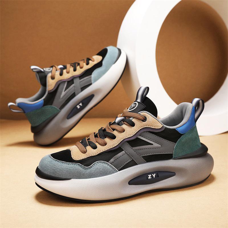 Мужские дышащие кожаные модные кроссовки класса люкс - Универсальные, на толстой подошве, увеличивающие рост папины кроссовки для осени и зимы