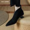 2024 New Autumn Women Boots High-heel Sheep Suede Leather Women Shoes Pointed Toe Ankle Boots Chunky Shoes Western Boots Chelsea