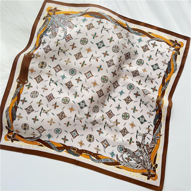 53*53cm Square Silk Scarf Women's Fashion Printed Small Neck Scarf Office Women's Hair Belt Folar Handkerchief Women's Handkerchief Scarf