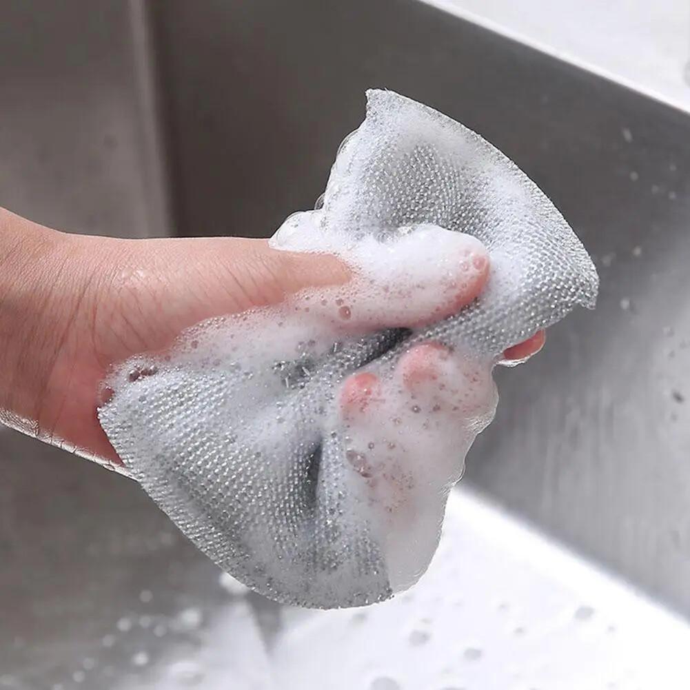 Губка для мытья посуды из стальной проволоки, двухсторонняя губка для чистки, антипригарное масло, кухонная тряпка для мытья посуды, инструмент для чистки дома