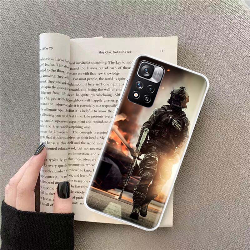 Power Army Soldier Phone Case For Redmi Note 13 12 Pro Plus 14 15 Pro 5G 11 11T 11E 11S 10 Pro 10S 9 9S Cover Cell Clear TPU Cap