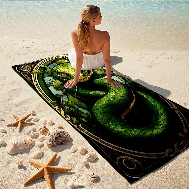 1Pc Green Serpent Portrait Beach Towel Quick Dry Multiuse For Beach Pool Gym Yoga Home Travel Christmas Halloween Xmas Gift G1207