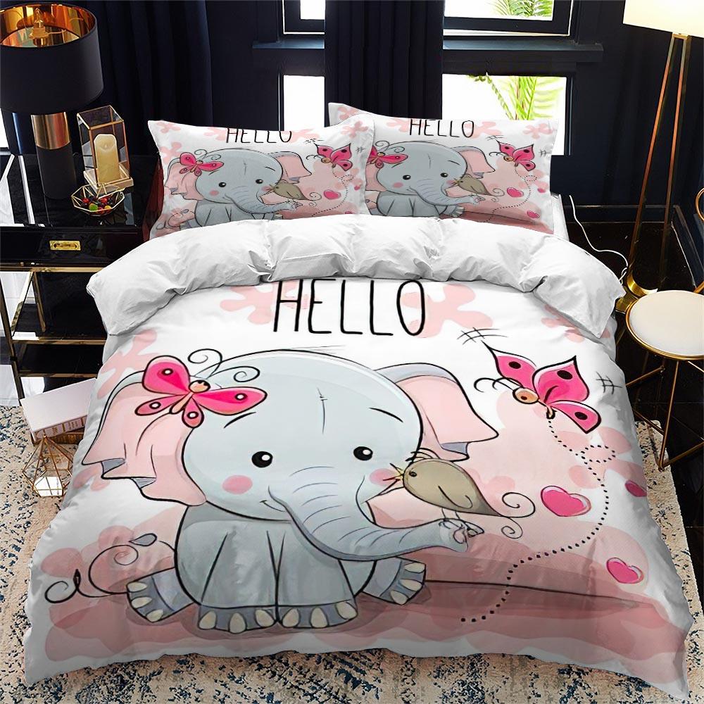 Comforter Animal Elephant Cartoon Kids Queen King Twin Size Bedding Set Wildlife Comforter 2/3Pcs Polyester