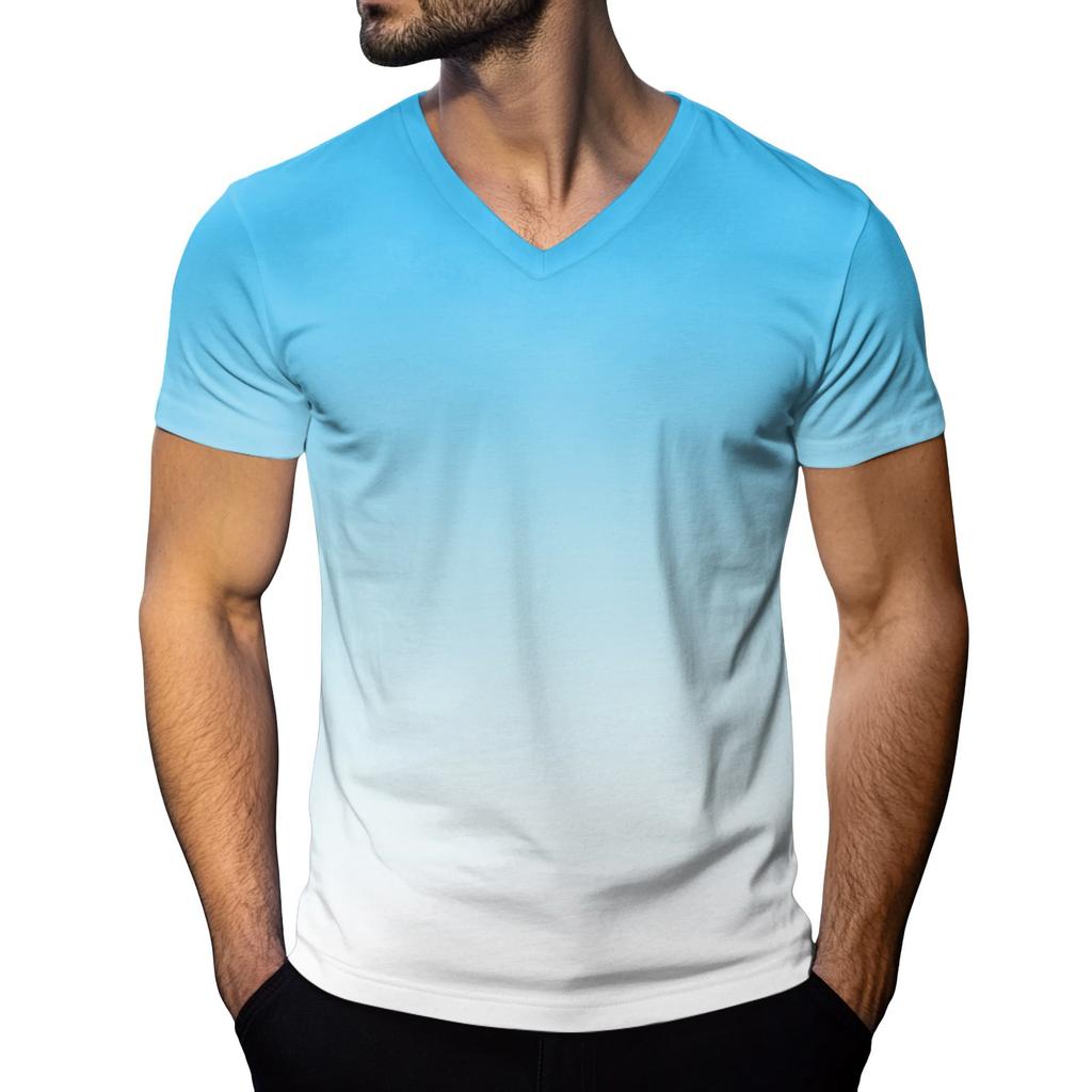 Мужская модная футболка с коротким рукавом и V-образным вырезом