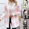 Lady Winter Coat Contrast Color Plaid Print Thick Double-Sided Velvet Hooded Open Stitch Elastic Cuffs Loose Keep Warm Overcoat