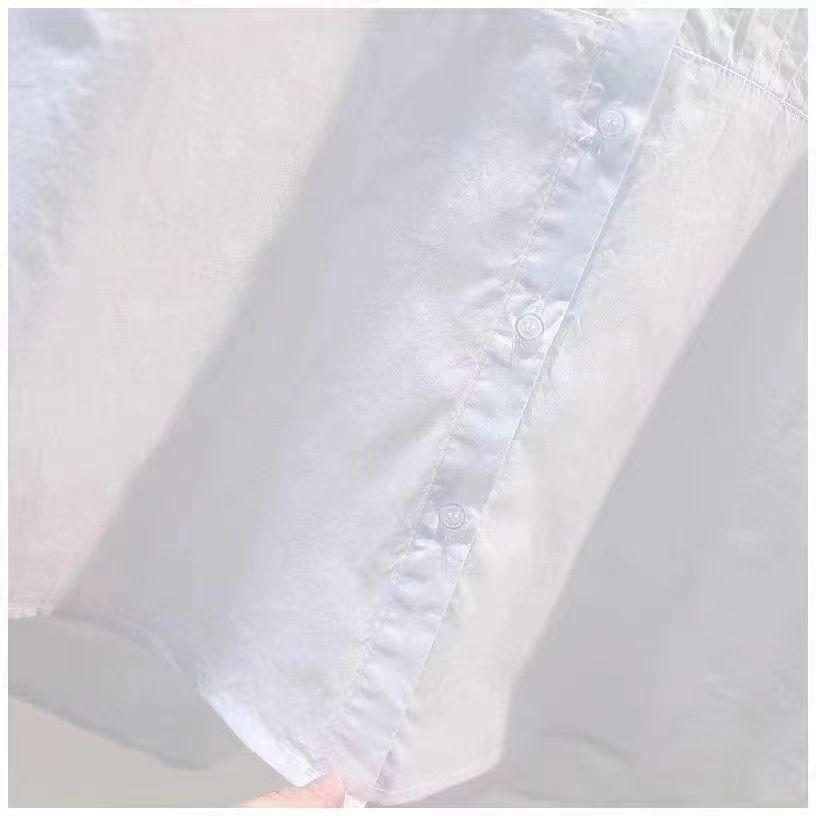 Белая хлопковая рубашка в корейском стиле женская летняя с круглым вырезом повседневная свободного кроя с коротким рукавом