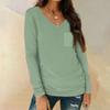 Women's Shirt V-Neck Casual Top With Pocket Fashion Solid Color Long Sleeve