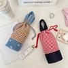 Outdoor Drawstring Canvas Cup Bag Grid Small Storage Bag Fashionable Water Bottle Cover  Outdoor