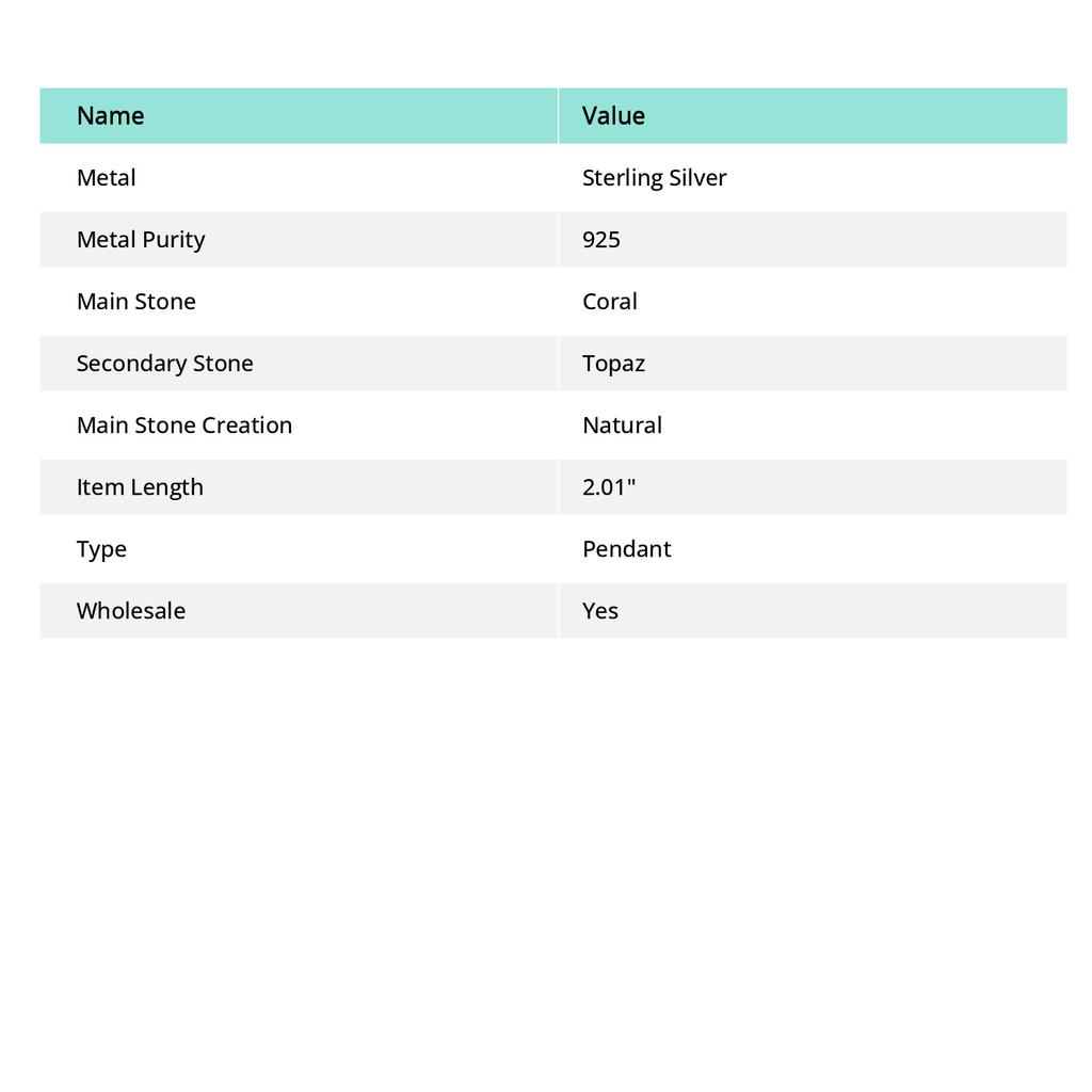 Подвеска из стерлингового серебра 925 пробы с натуральным скатом-кораллом и топазом 2,01 дюйма n1s92
