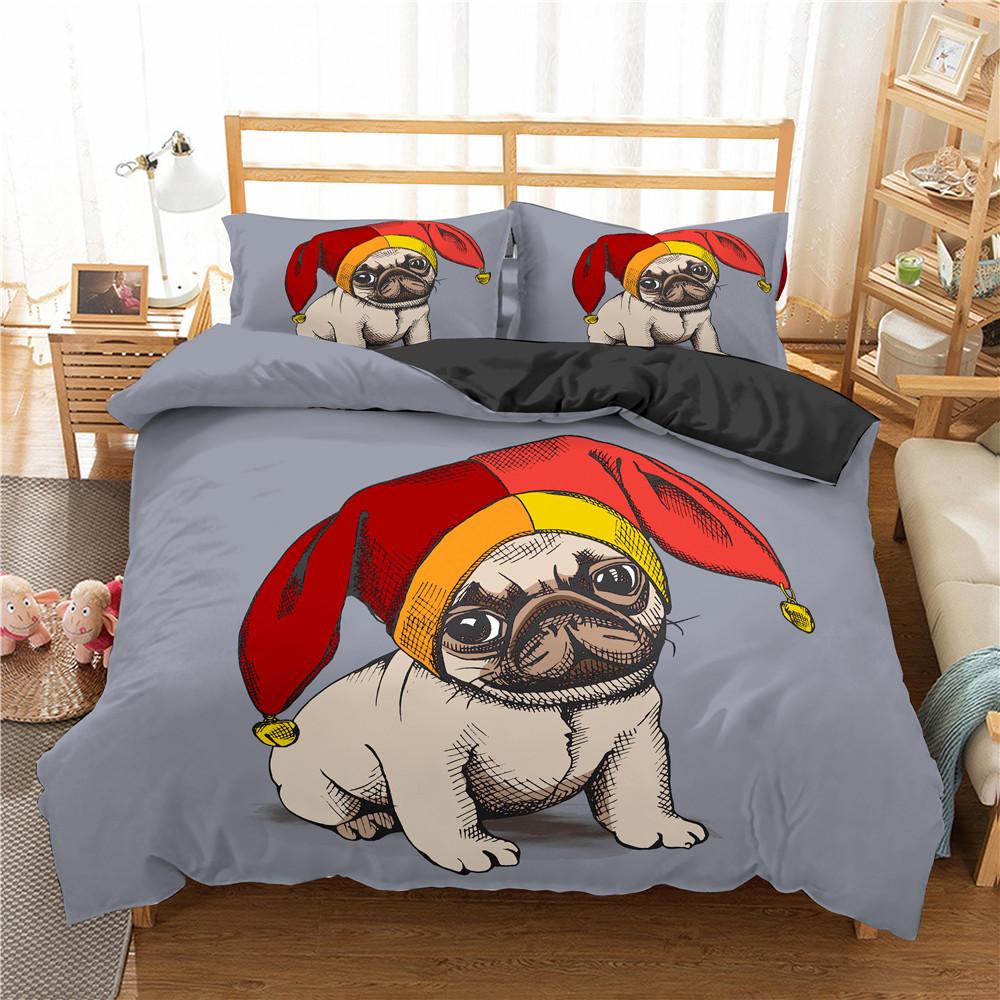 Комплект постельного белья с изображением мопса, милого домашнего питомца, щенка, пододеяльник размера King Queen, мягкий стеганый чехол с изображением милого животного