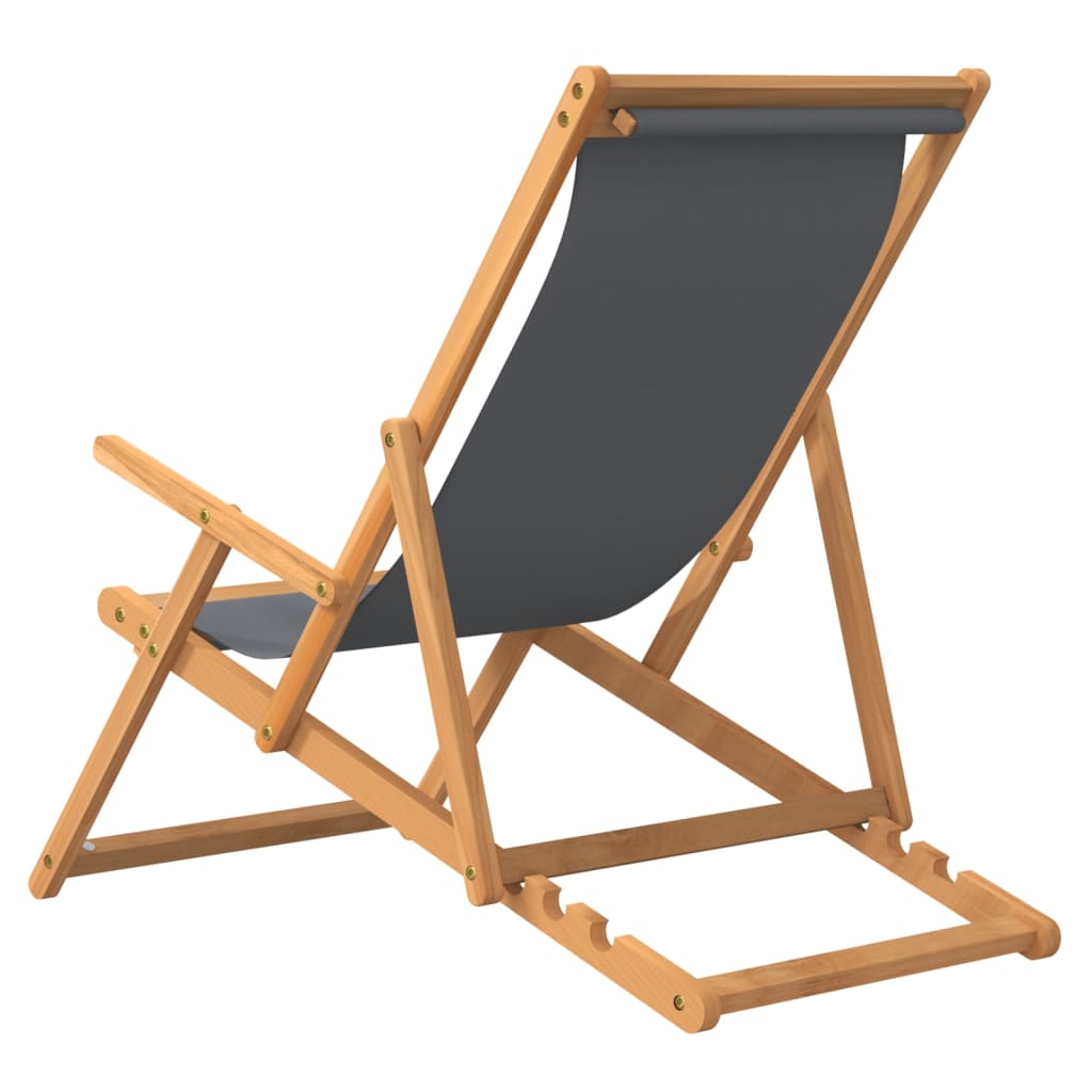 Vidaxl Składany Leżak Plażowy, Lite Drewno Tekowe, Szary