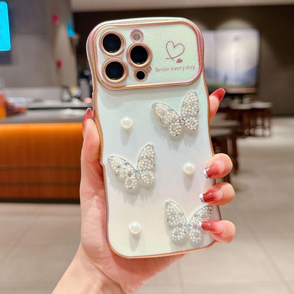 17 Air Pearl Butterfly for IPhone 16 Mobile Phone Case Love Wave for IPhone 15 Promax Silk Plating
