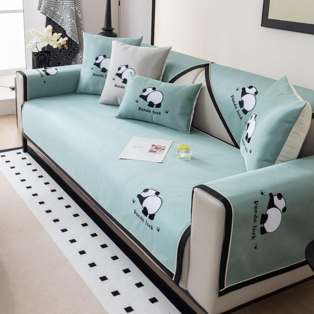 Living Room Anti-slip Panda Embroidery Sofa Cover Summer Ice Silk Sofa Cushion Cover Slipcover Funda Sofa